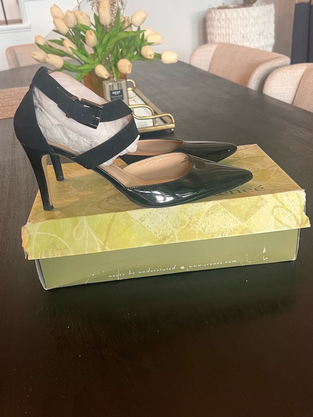 J.Renee Black Pointed-Toe Strappy Stiletto Heels